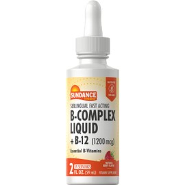 Sundance Vitamins B + B12 Complex 1200 mcg Liquid Natural Berry Flavor - 2 oz, Pack of 3