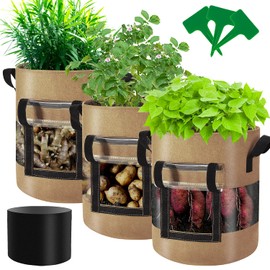 Florelf Visible Potato Grow Bags 10 Gallon with Flap 3-Pack,Potatoes Growing Containers with Handles&Visible Space, Heavy Duty Thickened Aeration Nonwoven Fabric Pots,alse for Tomato Strawberry