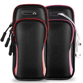 Brazalete Deportivo de Celular 2 Pack, Brazalete Impermeable para Deportes al Aire Libre, Adecuado para Correr al Aire Libre y Hacer Ciclismo en el Gimnasio, máximo 6.5 Pulgadas (Rosa + Rojo)