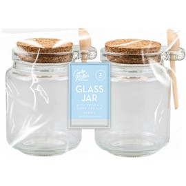 Glass Jars with Spoon 2pack Kitchen Storage Jars 250ml Coffee Tea Spice Jars, Baking Supplies, Food Storage Canisters with Cork Lid, Kitchen Accessories