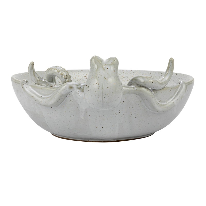 Creative Co-Op 13.75 Inches Stoneware Octopus Reactive Glaze, White Speckled