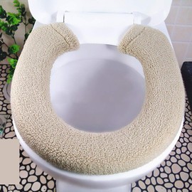 BOENFU Toilet Seat Cover Pads Luxury Thick Warm Toilet Seat Cushion Stretchable Washable Cloth Universal Toilet Seat Mat (Beige)