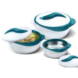 Pinnacle 3 Piece Thermo Dish Hot or Cold Casserole Serving Bowls with Lids Turquoise