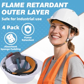 Hard Hat Sweat Bands 4Pcs, Innovative 3-Layer Fabric Sweatbands for Hard Hats Washable, Reusable Cotton Hard Hat Liner for Softness and Comfort,Sponge Hardhat Sweatband for Welding Helmet (Orange)