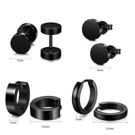 4 Pairs Black Stainless Steel Stud Earrings for Men Women Hoop Earrings Huggie Piercing 18G