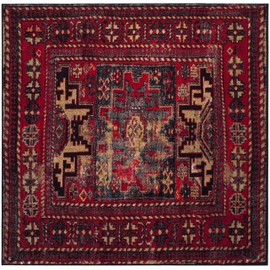 SAFAVIEH Vintage Hamadan Collection Area Rug - 6'7" Square, Red & Multi, Oriental Traditional Persian Design, Non-Shedding & Easy Care, Ideal for High Traffic Areas in Living Room, Bedroom (VTH213A)