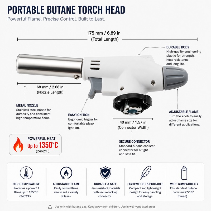 Butane Torch Burner for Cooking & BBQ – Adjustable Flame
