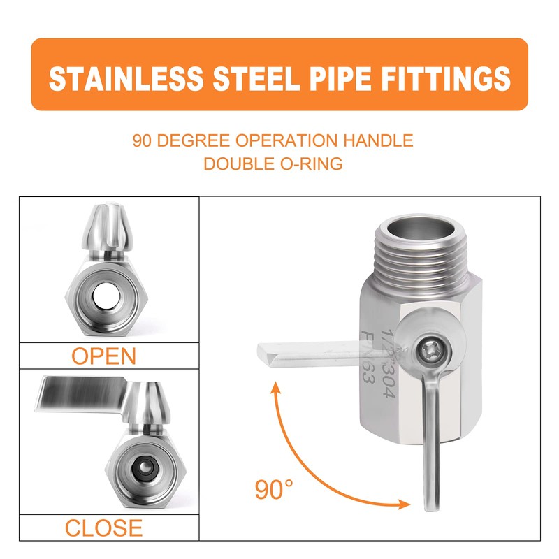 GASHER 4Pcs 304 Stainless Steel Ball Valve Set NPT Thread