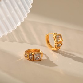 EPIRORA Gold Hoop Earrings For Women, Hypoallergenic Gold Earrings Cubic Zirconia Gold Huggie Earrings Birthday Gifts Gold Jewellery For Women 14mm