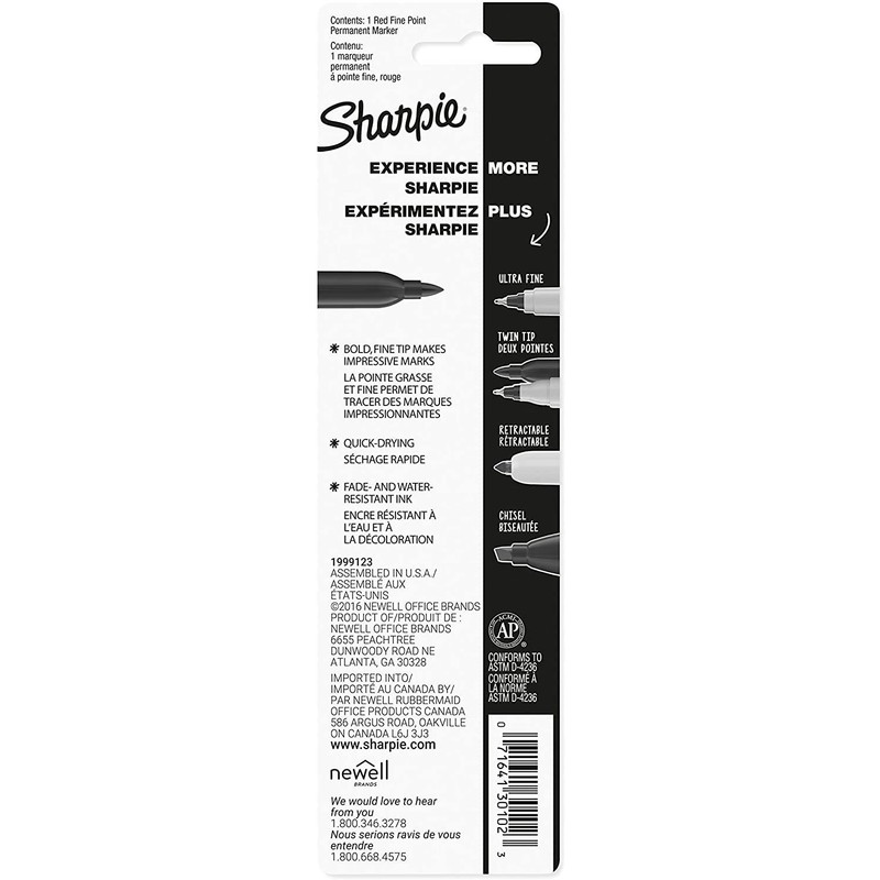 Sharpie Permanent Markers, Fine Point, Red Ink, Pack of 3