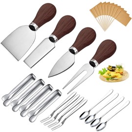 Cheese Knives Set with Walnut Handle, Mini Steel Stainless Cheese knife set for Charcuterie and Cheese spread Mini Serving Tongs Spoons Forks Toothpick Flags for party Wedding Christmas