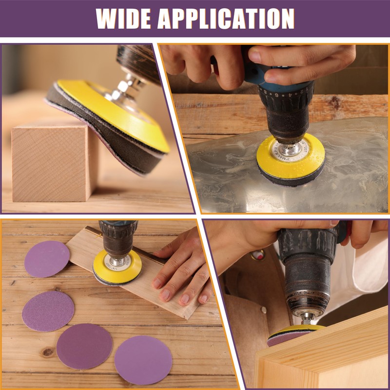 POLIWELL 148Pcs 3 Inch Sanding Discs Hook and Loop, Purple