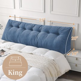 Sasttie Headboard Pillow King, Wedge Pillow Headboard for Sitting Up in Bed, Back-Rest Support Triangular Cushion for Reading - Features Removable Washable Cover, Blue