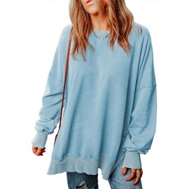 SHEWIN Oversized Sweatshirt for Women Loose Fit Fall Crewneck Sweatshirts Trendy Casual Long Sleeve Fall Pullover Tops for Women 2025,US 20-22(2XL),Sky Blue