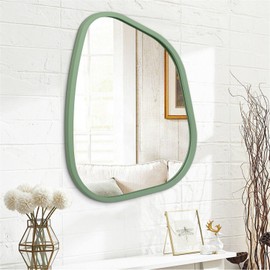 HLFMVWE Asymmetrical Mirror for Wall Irregular Accent Wood Frame Modern Unique Wall Mirror Decorative Vanity Bathroom Living Room Bedroom Entryway Hallway Artistic Wavy Mirror Large 26"x18"