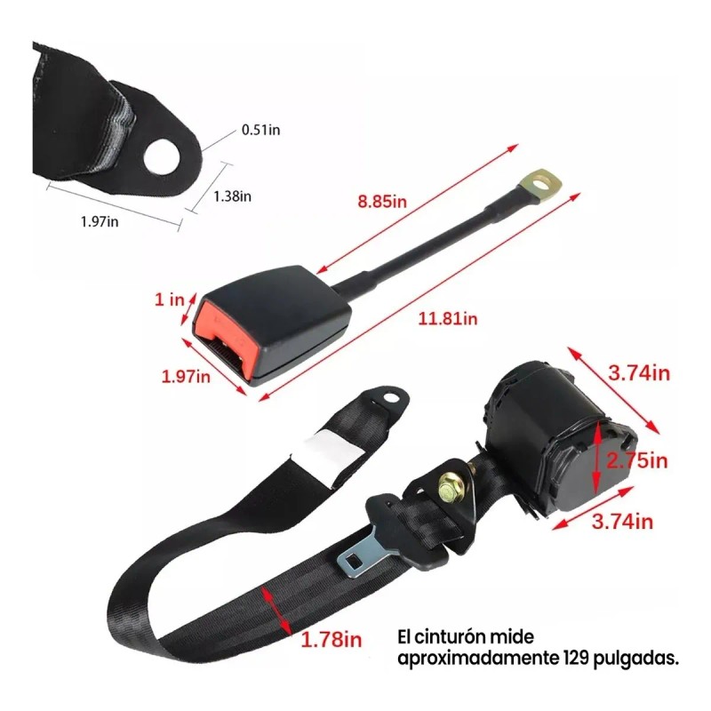 Cinturón De Seguridad Retráctil Universal 3 Punto Para Coche
