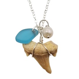 Yinahawaii Real Shark Tooth and Sea Glass Jewelry, Unique Gift and Conversation Piece, Natural Pearl, Hawiian Gift For Women and Girls
