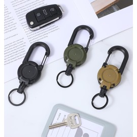 Heavy Duty Retractable Keychain, heavy duty key ring 3 Pack - Tactical ID Badge Reel with Key Ring, Outdoor Retractable Badge Holder, ID Badge Holder Reel, Multitool Carabiner Key Holder for Keychain