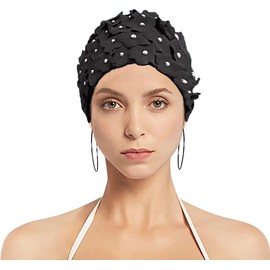 Floral Swimming Cap Women Swimming Cap for Long Hair Short Hair Vintage Swimming Cap Hat Flower Bathing Cap Super Elastic Swim Caps Lightweight Swim Hat Shower Cap Diving Hat for Women Ladies Teens