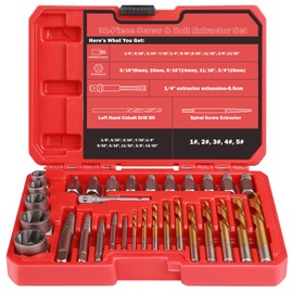 UYECOVE 35 Pcs Spiral Screw Extractor Bolt Extractor Set, 6542/4341 HSS Left Handed Drill Bit Set, Easy Out Bolt Extractor Set for Removing Broken Stripped Screws Nuts with Solid Storage Case