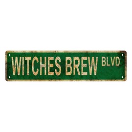 WITCHES BREW BLVD Vintage Metal Tin Sign, Street Sign, Home Decor, Room Decor, Wall Decor, Bathroom Decor, Bar Decor, Cafe Decor, Garage Decor, 16 x 4 Inch