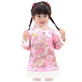 Baby Girls Dress Chinese Qipao Outfits Traditional Cheongsam Tang Quilted Dresses New Year Costumes Coat (Pink,8)