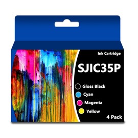 Remanufactured SJIC35P Ink Cartridges (CW-C6000P C13T44B120 C13T44B220 C13T44B320 C13T44B420) for ColorWorks CW-C6000P CW-C6500A CW-C6500P CW-C6000A Color Inkjet Gloss Label Printers (4Packs