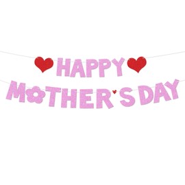 Mothers Day Banner, Glitter Mothers Day Decorations, Happy Mothers Day Bunting for Mothers Day Anniversary Photo Booth Background Decoration DIY Party Supplies-1