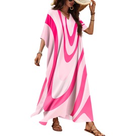 Nidoul Kaftan Dresses for Women Plus Size Bathing Suit Cover Up Long Swimsuit Coverup Swim Summer Beach Caftans Loungewear, Pink Wave