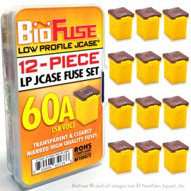 BioFuse 60A Low Profile JCASE 12-Piece Cartridge Fuse Assortment. Fits Most: Nissan, Toyota, Chrysler, Dodge, Chevy, GM, and Ford