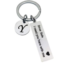 WINCSPACE Drive Safe Keychain 26 Letter Keychain Drive Safe I Need You Here with Me Appreciatione Preesent Gift For Driver, Silver, One Size