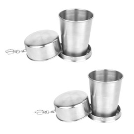 ChiiGe Collapsible Stainless Steel Cup, Stainless Steel Collapsible Cup, Portable 150ml Stainless Steel Teacup, Outdoor Collapsible Cup with Metal Keychain for Travel, Camping, Picnic (2PCS)