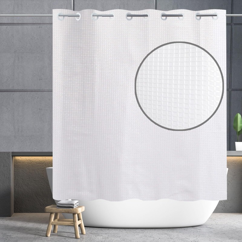 YISURE White Waffle Shower Curtain 180x200cm, Fabric Shower Curtain, Waterproof