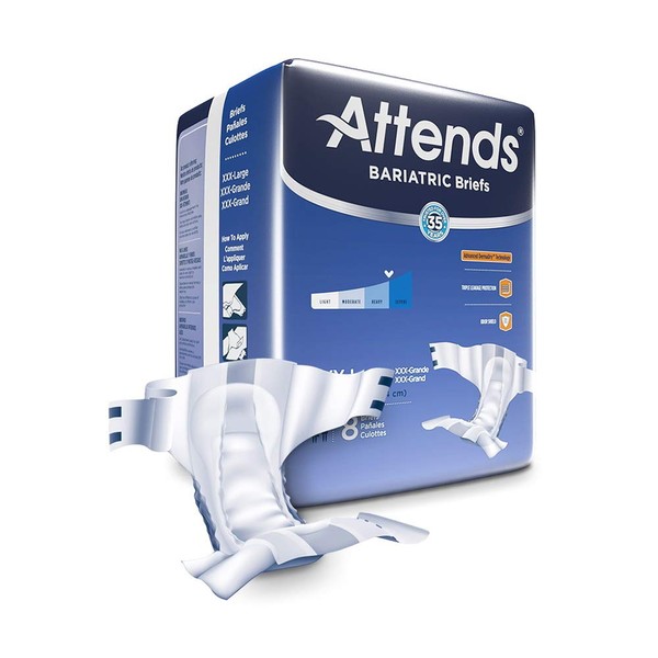 Attends Bariatric Adult Incontinence Brief 3X-Large Heavy Absorbency Bariatric, DD60, Heavy to Severe, 8 Ct