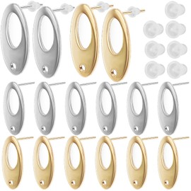 20pcs Oval Earring Posts with Hole Stainless Steel Stud Earrings Ear Pins Components Findings and 20pcs Clear Earring Backs for DIY Jewelry Making Birthday Party Gifts