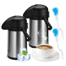 64 Oz Airpot Coffee Dispenser with Pump, 2Pcs Insulated Thermal Coffee Carafe - Stainless Steel Hot Beverage Dispenser - Thermos Urn for Hot/Cold Water, Drink Dispenser for Parties