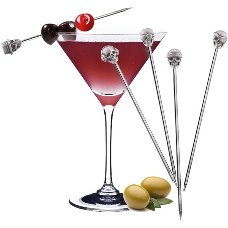 BSTMOME 6 Pack Skull Cocktail Picks Martini Picks Reusable Olive