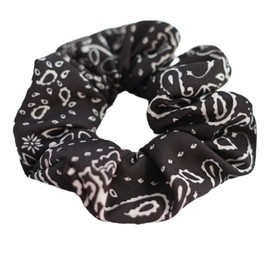 Floral Fabric Scrunchies for Women – Fashion Hair Ties, Cute Hair Accessories, Boho Flower Hair Bands (88-Black)