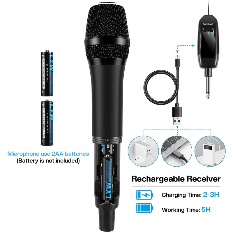 FerBuee UHF Wireless Microphone Professional Cordless Dynamic Microphone Handheld Microphone