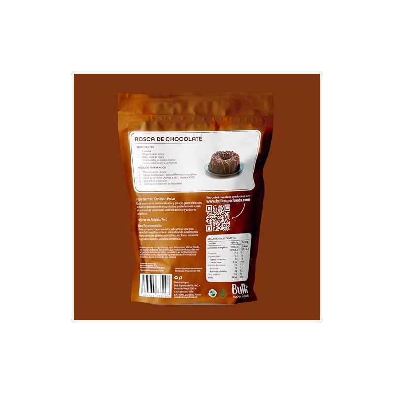 BULK SUPERFOODS Cacao en Polvo Sin Azúcar Origen 100% Natural