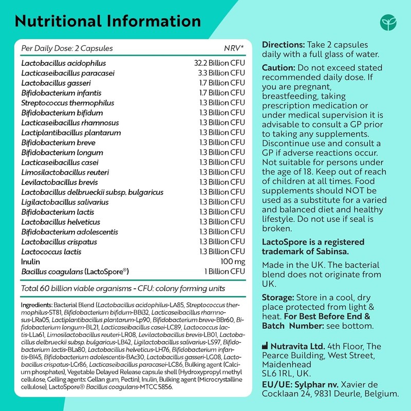 Nutravita 60 Billion CFU Probiotic Cultures | Vegan-Friendly Gut Health