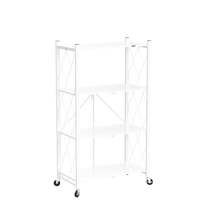 DEANIC 4 Tier Foldable Storage Shelves with Wheels, Large Capacity