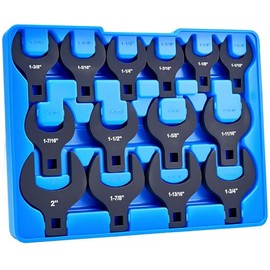KOOPOOL 14 Piece Crows Foot Wrench Set, SAE Shockit Crows Foot for 1-1/16" to 2" Flare Nuts for 1/2" Drive Rachets & Extenders, Blackened Cr-V Steel Crowfoot Wrenches