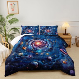 lneffble Twin Size Galaxy Comforter Set for Kids，Outer Space Themed Twin Bedding Sets for Boys，Boys Twin Quilt Set Space，Galaxy Themed Bedroom Decor