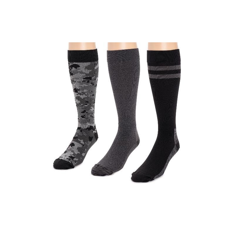 MUK LUKS Men's 3 Pack Nylon Compression Knee-High Socks, Black,