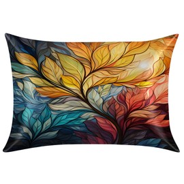 Satin Pillowcase for Hair and Skin, Abstract Colorful Leaf Silk Pillowcase Queen Size Silky Pillowcases with Zipper Slip Cooling Satin Pillow Cases Pillow Cover (20x30 Inches)