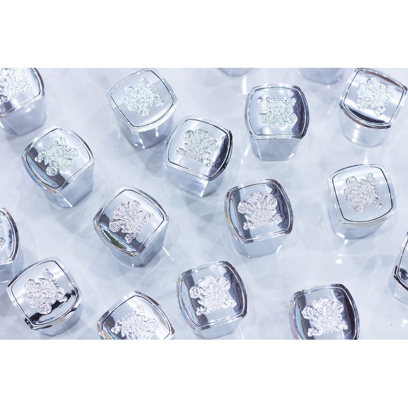 Silver Mountain Water Perfume Bottle Cap. Silver Round Plastic Cap.