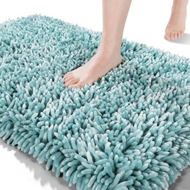 Yimobra Bath Rug Mat 31.5 x 19.8, Soft and Absorbent Water Non Slip Chenille Bathroom Rug, Machine Washble Quick Dry Bath Mat, Shower Mat Outside Shower, Bathroom Home Decor Accessories, Greyish Blue
