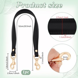 PH PandaHall 20 Inch Black Genuine Leather Purse Strap Bag Handle Purse Replacement Strap Short Bag Handle with Swivel Buckles for Purse Underarm Bags Handbag Making, 1 Inch Wide