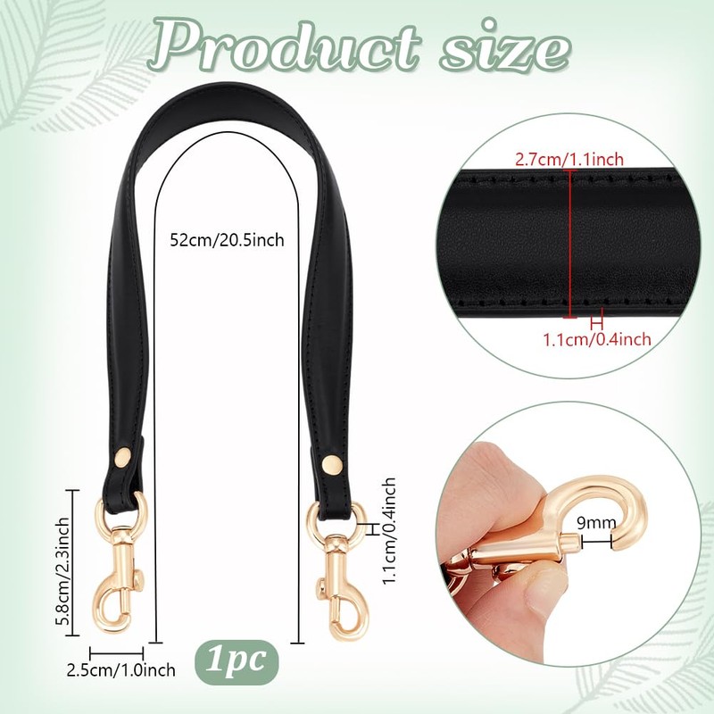 PH PandaHall 20 Inch Black Genuine Leather Purse Strap Bag